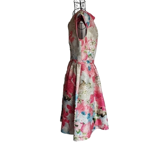 CYNTHIA STEFFE Floral Print Jacquard Peony Cocktail Fit & Flare Dress, Size 4 - Picture 6 of 10